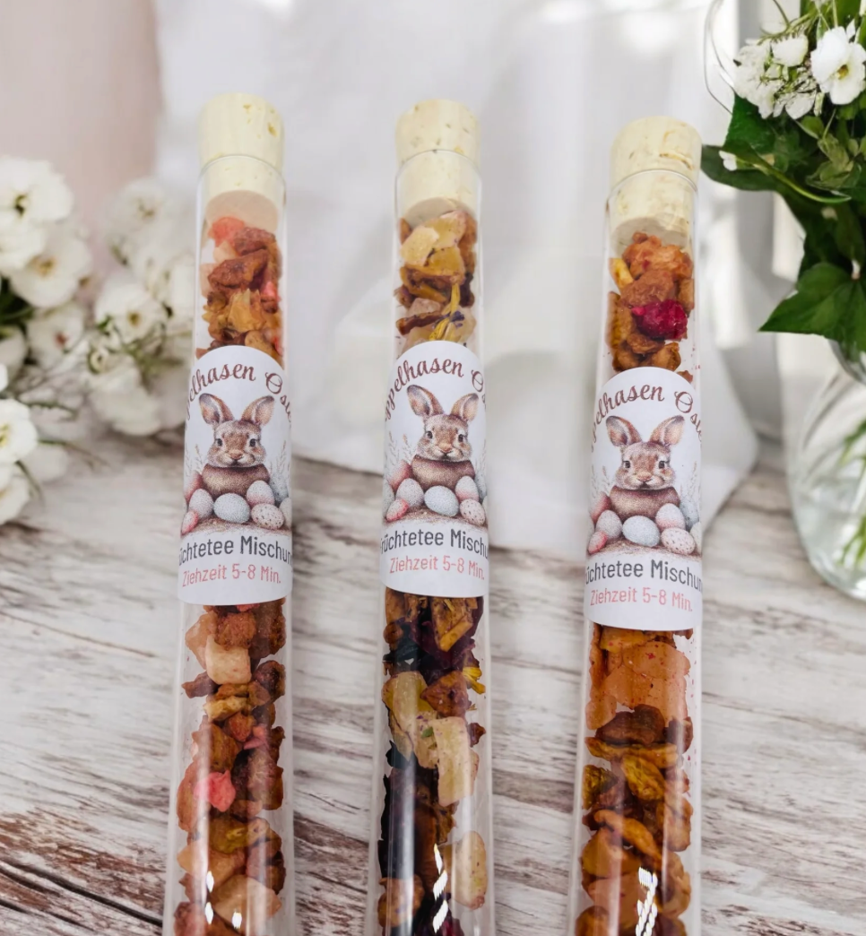 Ostergeschenk Tee – Reagenzglas mit duftendem Tee, Osterhase Design, Hoppelhasen Ostertee, Mitbringsel Ostern, Geschenkidee für Teeliebhaber