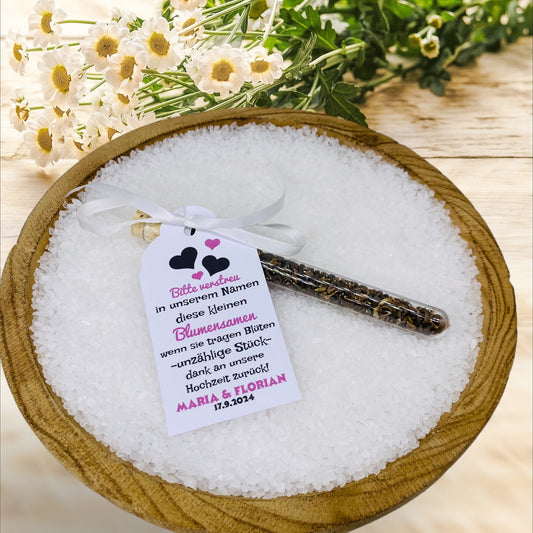 Blooming seeds in a test tube: Personalized guest gift for unforgettable moments *HEARTS*