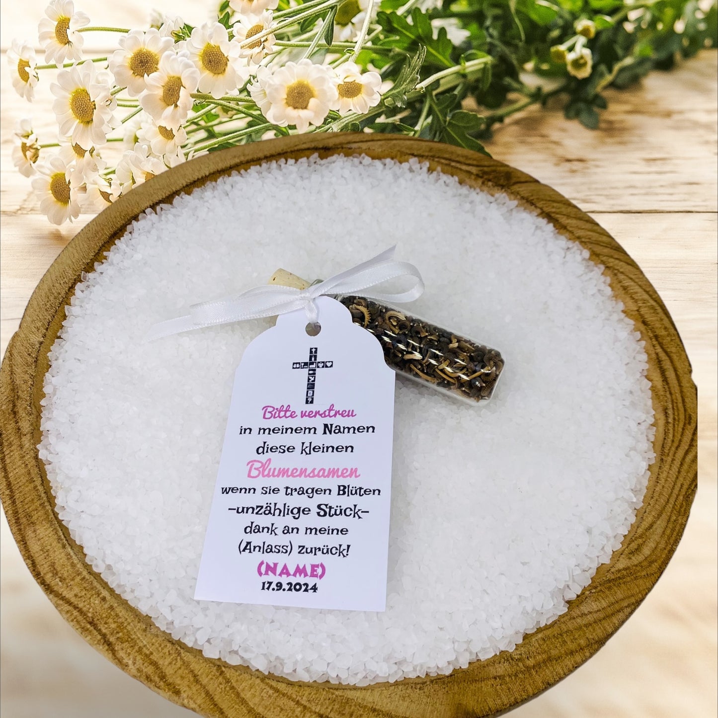 Eternal flowers: Unique guest gift for baptism, communion, confirmation. Personalized with name, occasion and date. *TOP*