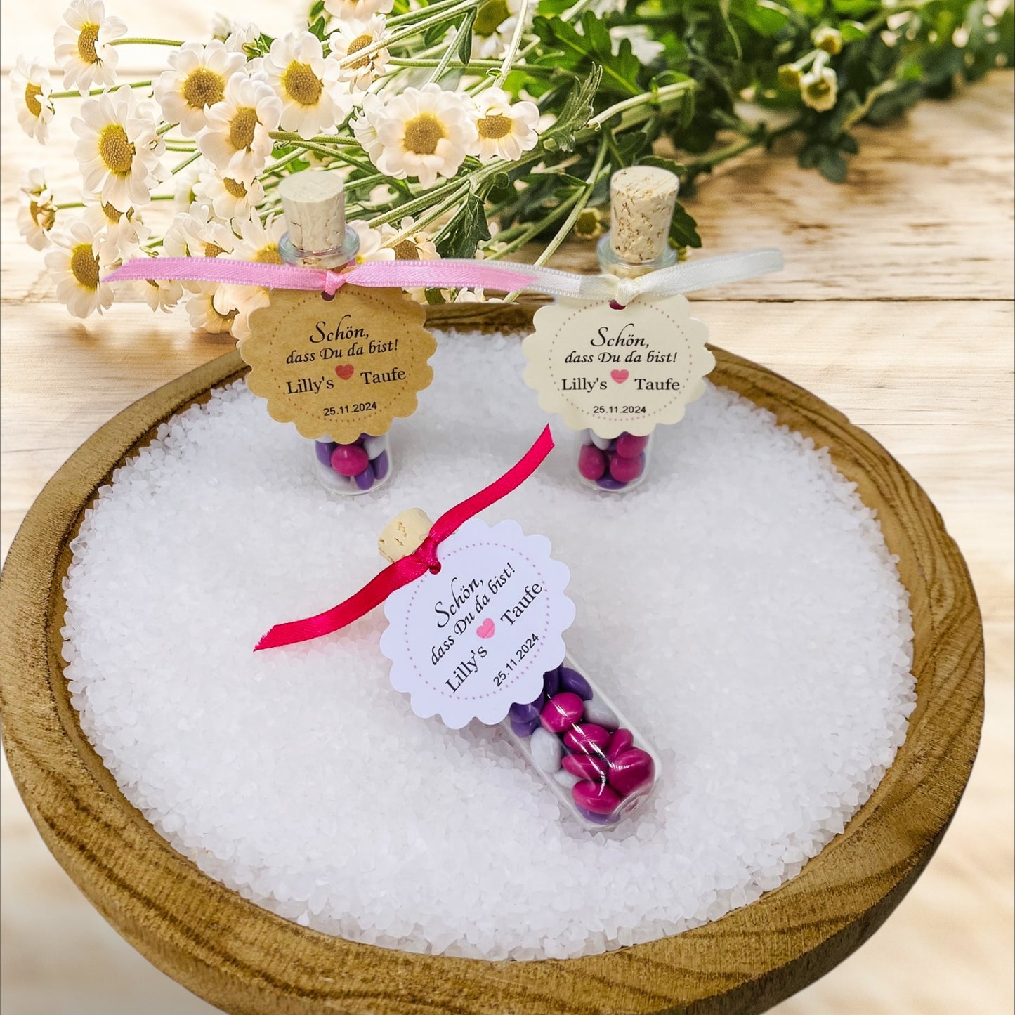 Delicate love in every detail: Personalized guest gift for girls in a ship's glass for unforgettable christening moments