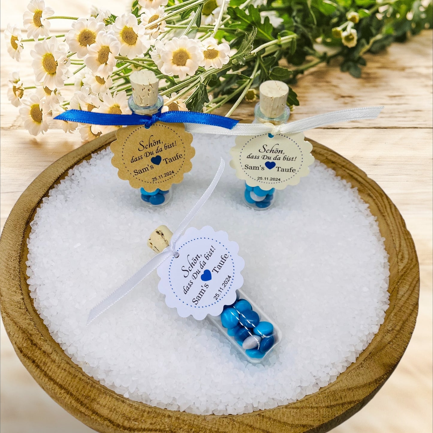 Delicate love in every detail: Personalized guest gift for boys in a ship's glass for unforgettable christening moments