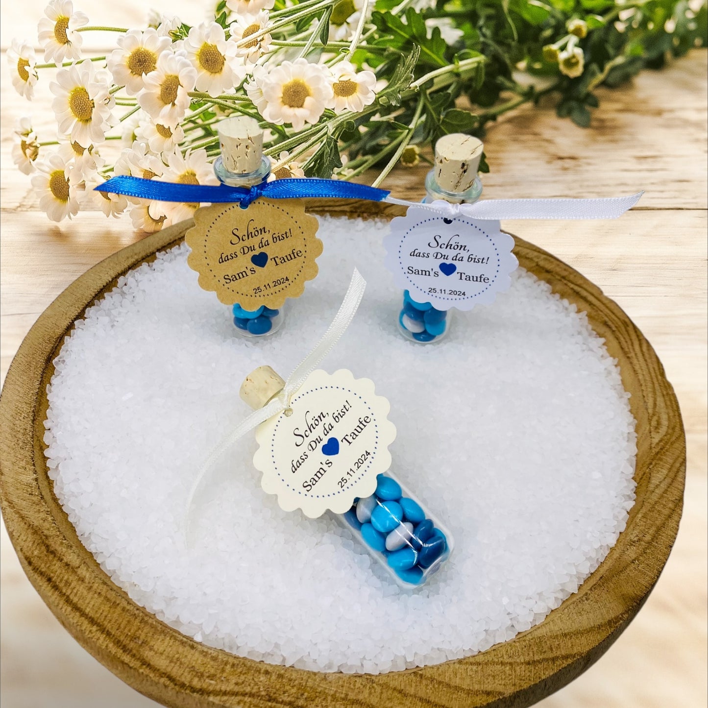 Delicate love in every detail: Personalized guest gift for boys in a ship's glass for unforgettable christening moments