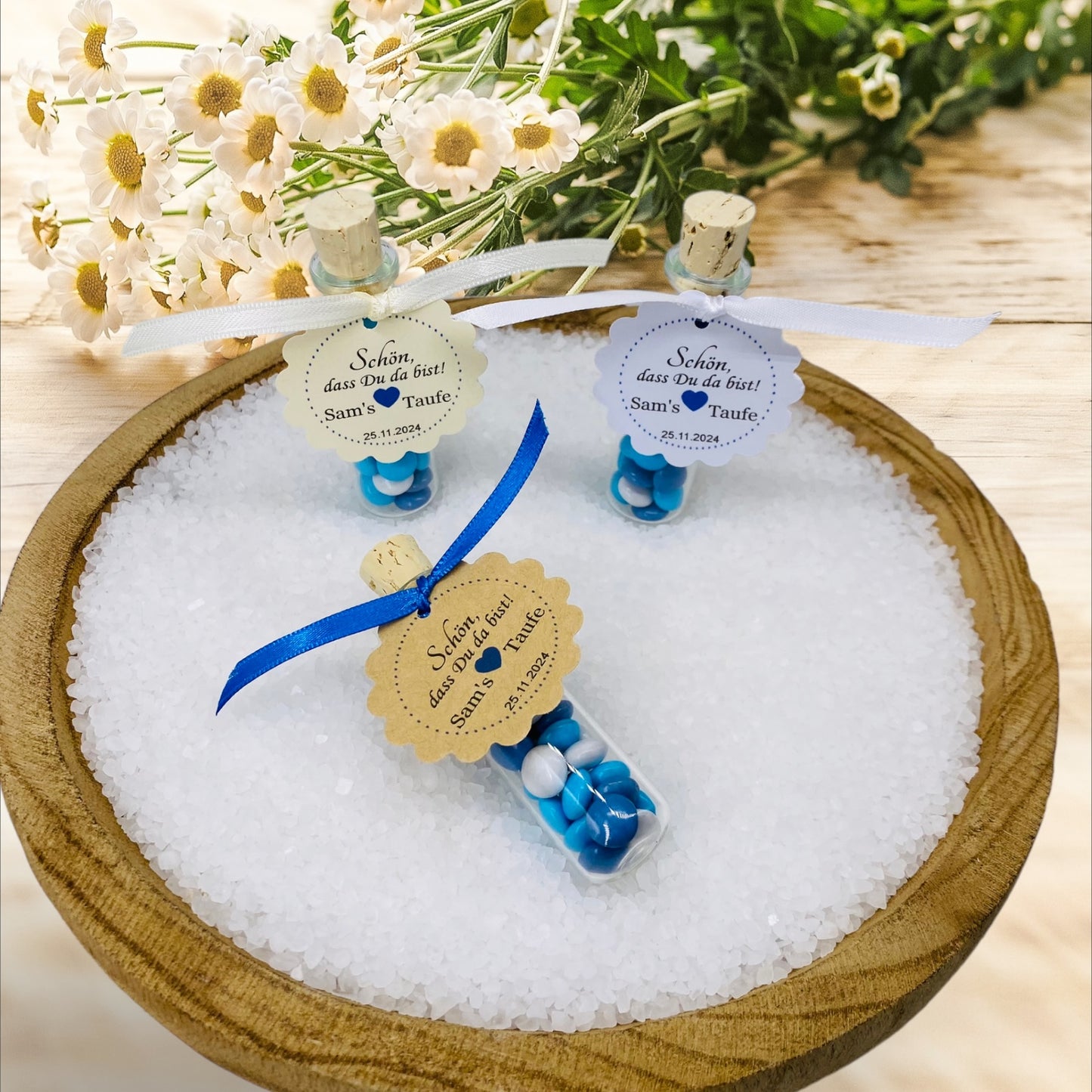 Delicate love in every detail: Personalized guest gift for boys in a ship's glass for unforgettable christening moments