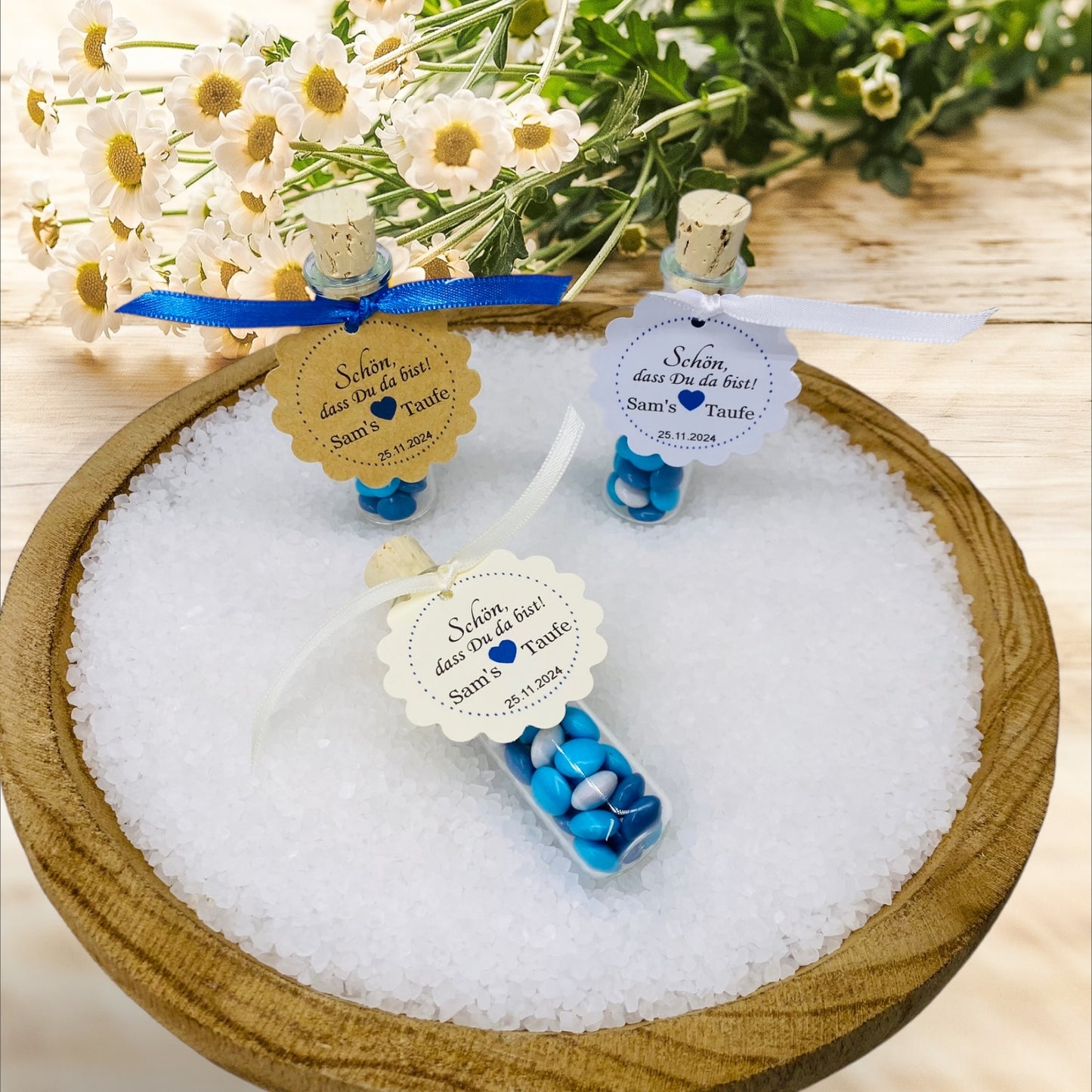 Delicate love in every detail: Personalized guest gift for boys in a ship's glass for unforgettable christening moments