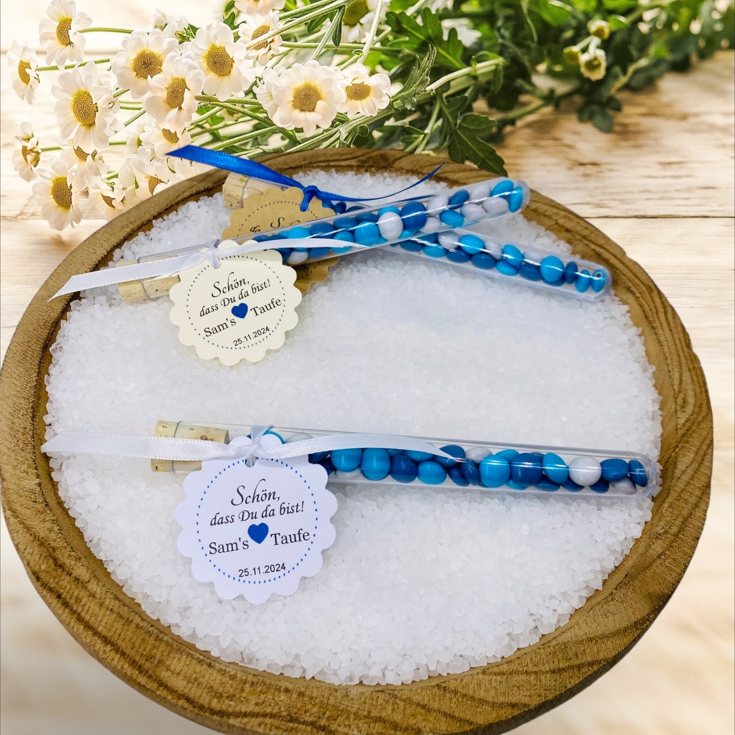 Delicate love in every detail: Personalized guest gift for boys in a test tube for unforgettable christening moments