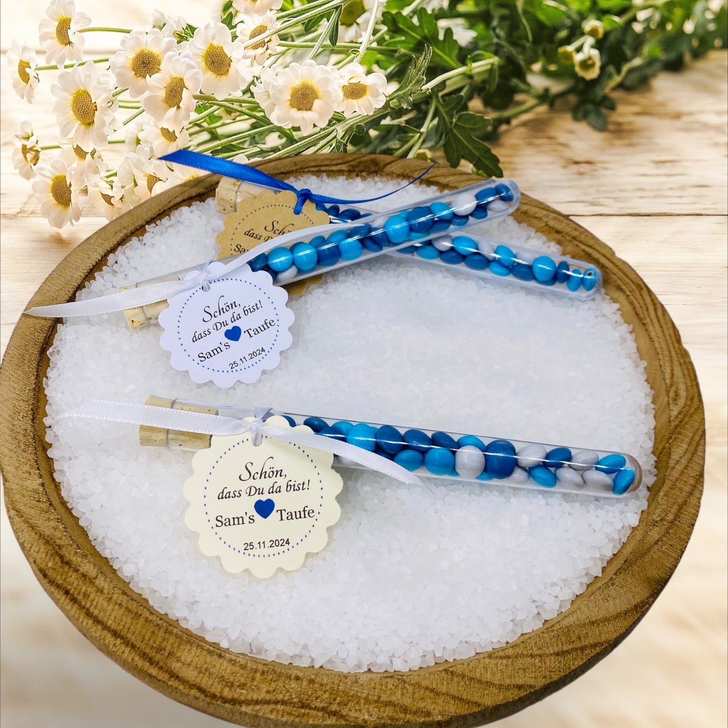Delicate love in every detail: Personalized guest gift for boys in a test tube for unforgettable christening moments