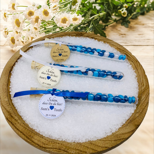 Delicate love in every detail: Personalized guest gift for boys in a test tube for unforgettable christening moments