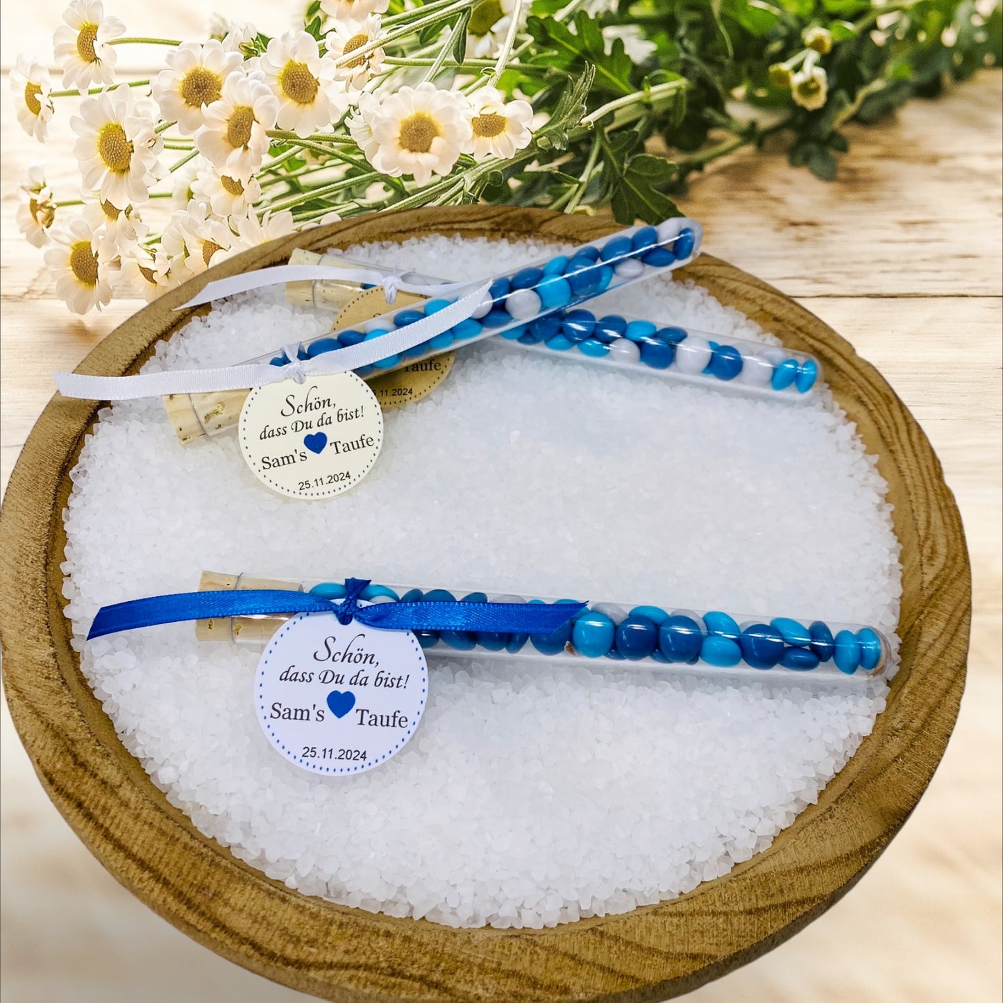 Delicate love in every detail: Personalized guest gift for boys in a test tube for unforgettable christening moments