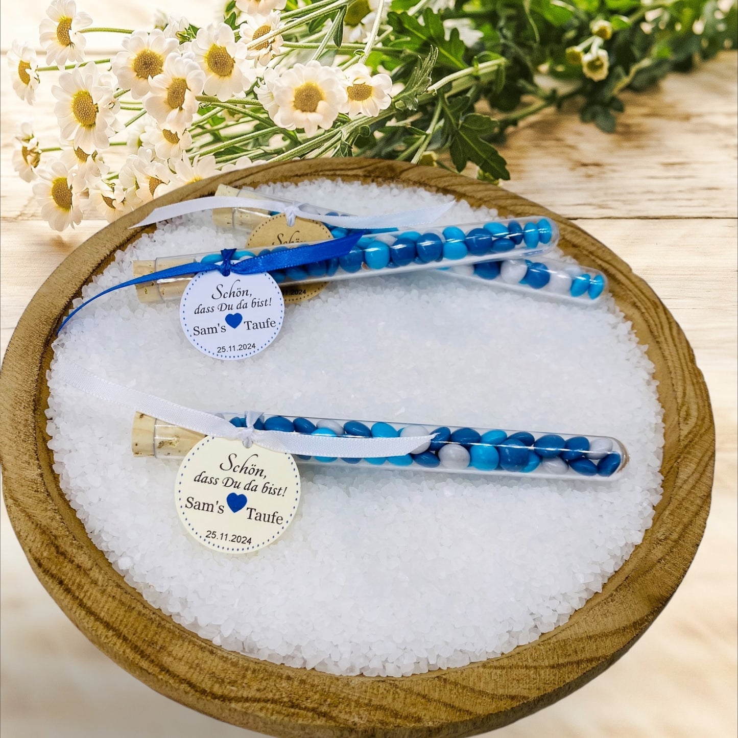 Delicate love in every detail: Personalized guest gift for boys in a test tube for unforgettable christening moments