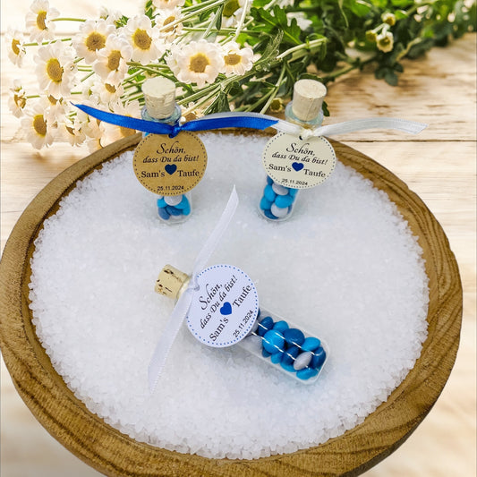 Delicate love in every detail: Personalized guest gift for boys in a ship's glass for unforgettable christening moments