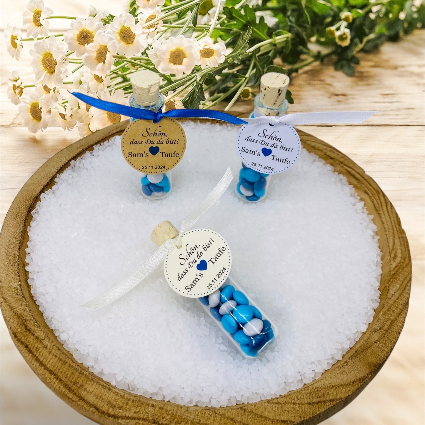 Delicate love in every detail: Personalized guest gift for boys in a ship's glass for unforgettable christening moments