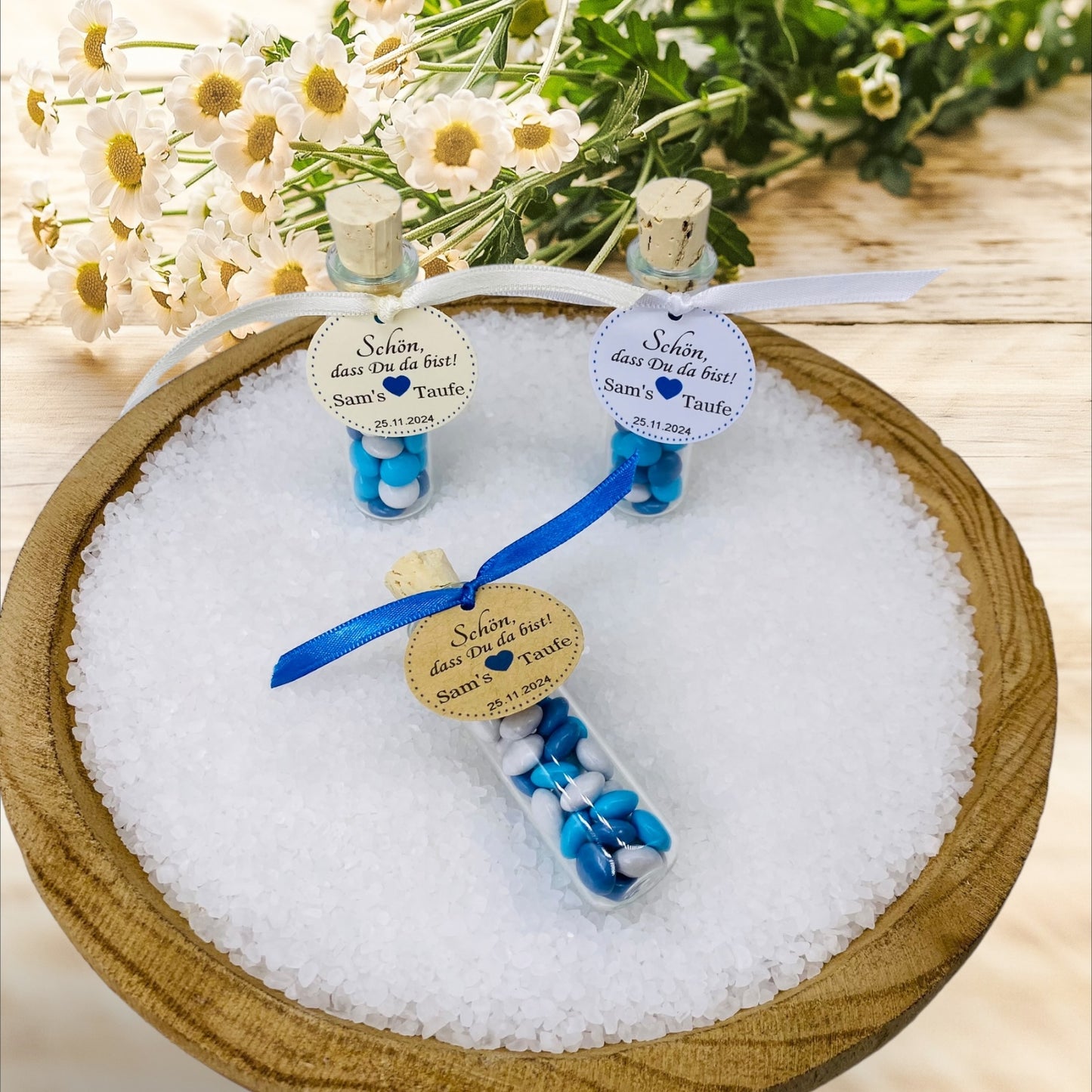 Delicate love in every detail: Personalized guest gift for boys in a ship's glass for unforgettable christening moments