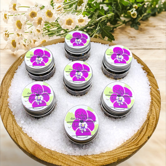 Geschenke für die Gäste mit Blumenmuster Tiegel gefüllt mit Blumensamen